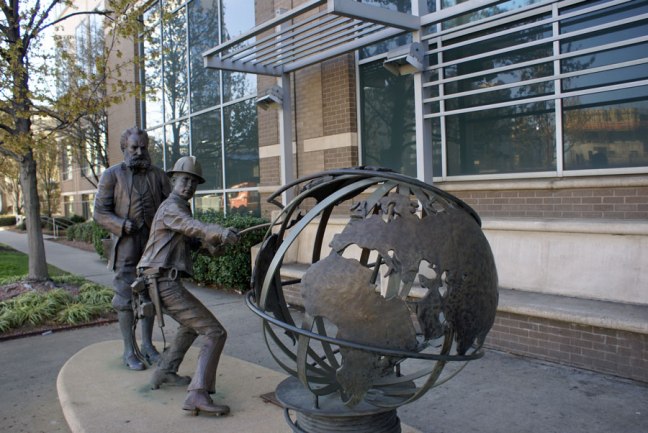 tribute to Alexander Graham Bell just outside of the ATT building. A time before cell phones