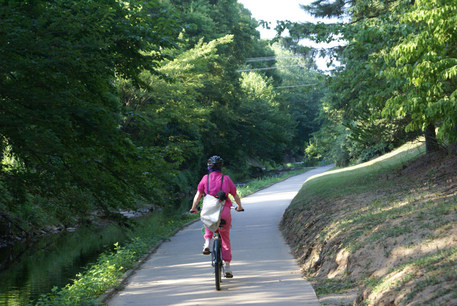 Dorthy and Toto on the Little Sugar Creek greenway near Uptown Charlotte.  