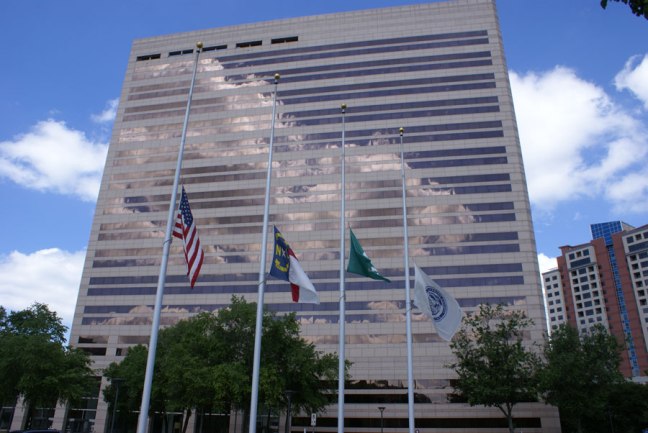 Flags as half mast on Memorial Day in Charlotte