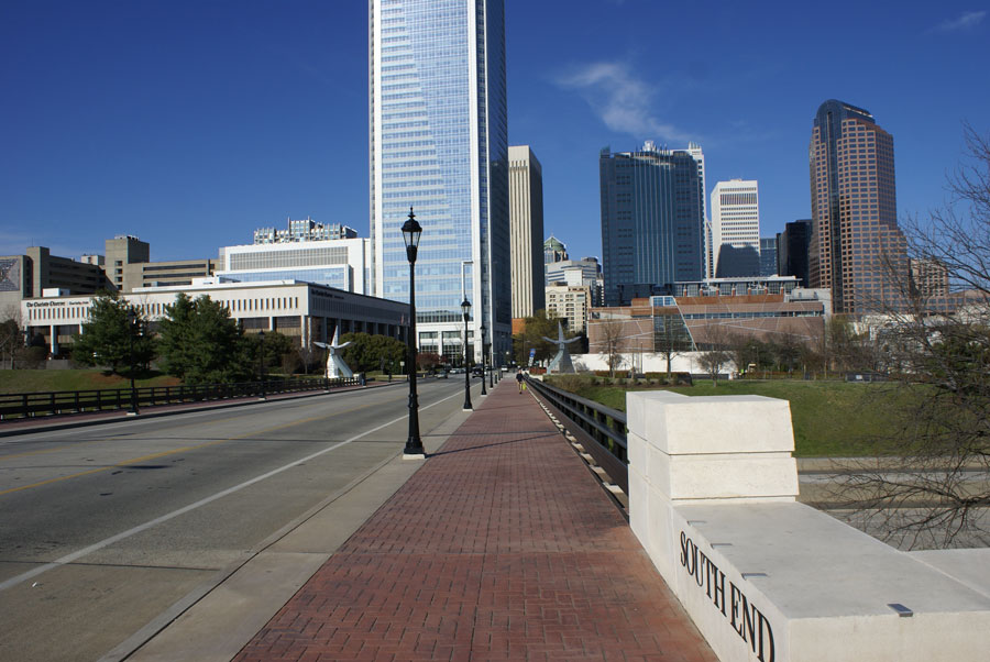 A Southend sign on I277 overpass in Uptown Charlotte