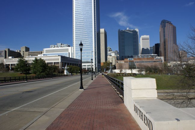 A Southend sign on I277 overpass in Uptown Charlotte