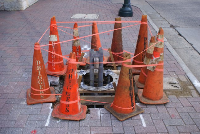 Driggers caution cones in Uptown Charlotte