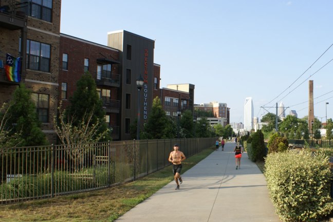 jogging in the Southend with Uptown Charlotte in the background.