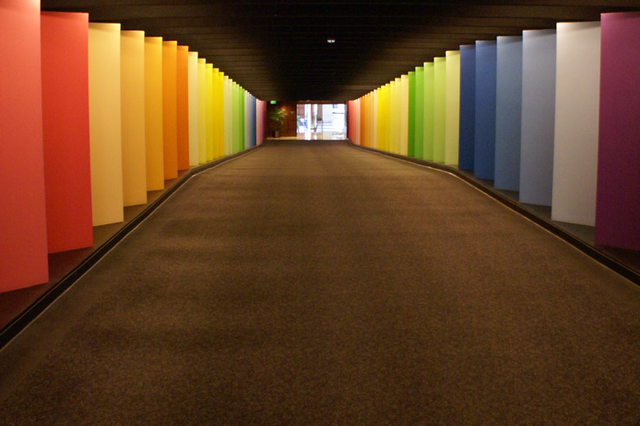 Colorful hall connecting office buildings in Uptown Charlotte