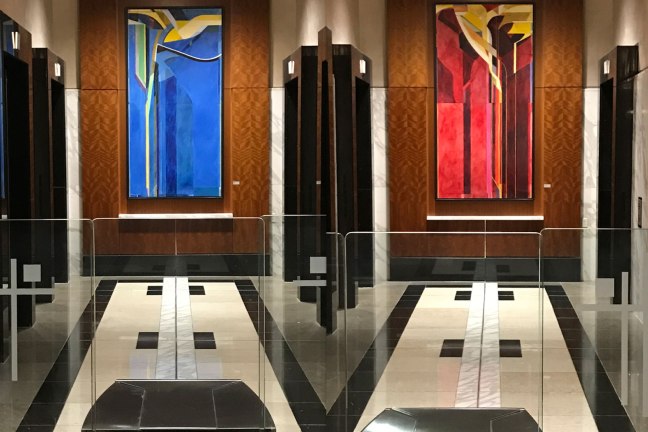 blue and red elevators