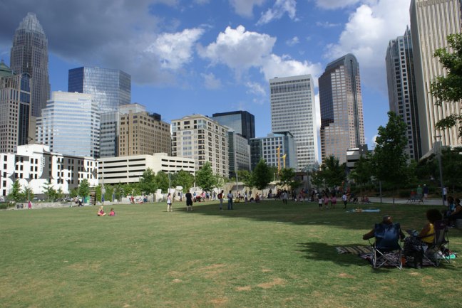 relaxing in Romare Bearden Park 