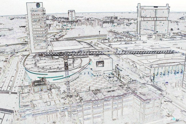 Looking down on a construction crane in Uptown Charlotte