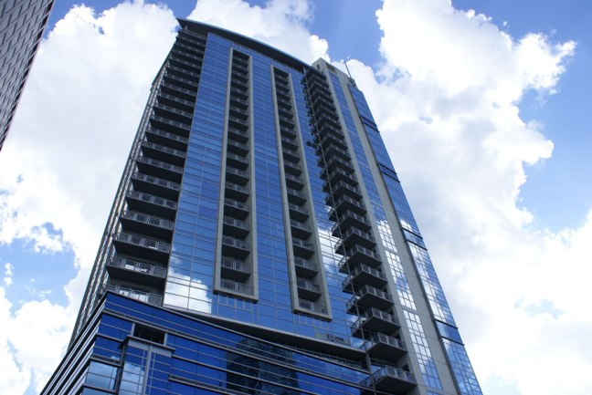 The Trademark Building in blue