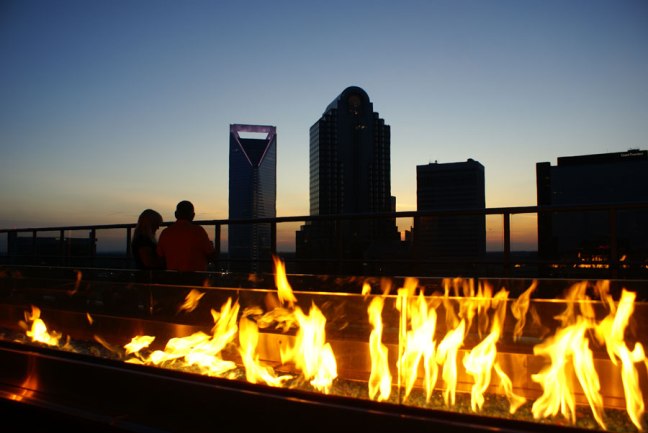 The fire pit at Fahrenheit rooftop lounge in Uptown Charlotte