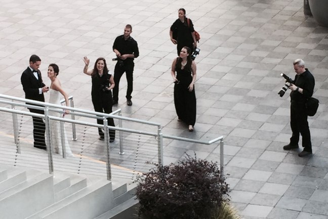 A bridal photo shoot on the steps of the Mint Museum in Uptown Charlotte