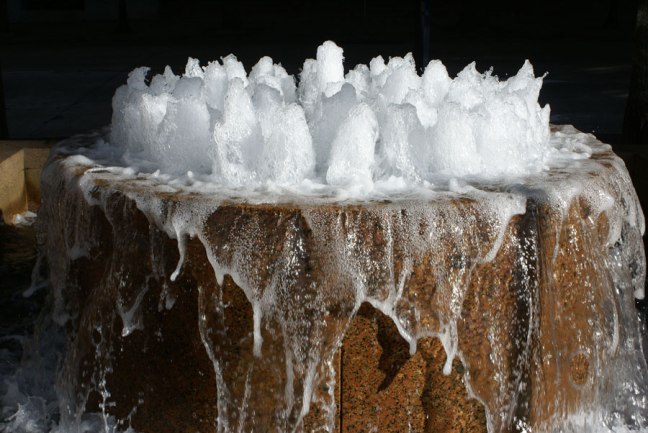 Enjoying a fountain at One Wells Fargo plaza in Uptown Charlotte