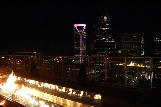A fire pit at the Fahrenheit roof top lounge